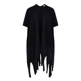 Noen Knitted Fringed Cape Black  - Plus Size Collection