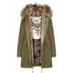 OPEN END FUR TRIMMED KHAKI PARKA STYLE COAT