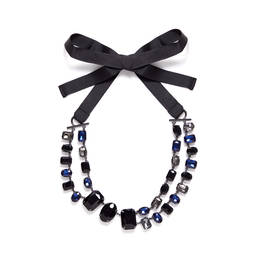 PERSONA BY MARINA RINALDI JEWEL AND GROSGRAIN RIBBON NECKLACE SAPPHIRE BLUE AND BLACK  - Plus Size Collection