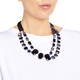 PERSONA BY MARINA RINALDI JEWEL AND GROSGRAIN RIBBON NECKLACE SAPPHIRE BLUE AND BLACK 