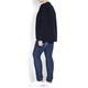 PERSONA BY MARINA RINALDI PURE COTTON navy drop-shoulder horizontal rib CARDIGAN