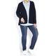 PERSONA BY MARINA RINALDI PURE COTTON navy drop-shoulder horizontal rib CARDIGAN