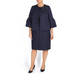 PERSONA BY MARINA RINALDI NAVY BROCADE JEWEL EMBELLISHED DRESS