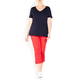 PERSONA BY MARINA RINALDI V-NECK COTTON STRETCH T-SHIRT NAVY