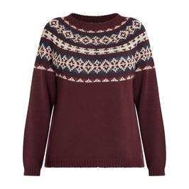 PERSONA BY MARINA RINALDI FAIRISLE LUREX SWEATER WINE - Plus Size Collection