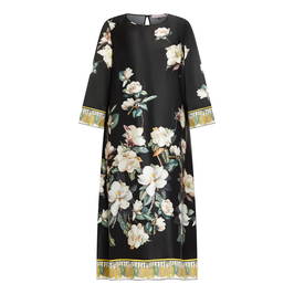 Piero Moretti Gardenia Print Silk Dress Black - Plus Size Collection