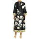 Piero Moretti Gardenia Print Silk Dress Black