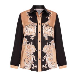 Piero Moretti Printed Silk Shirt Black and Camel - Plus Size Collection