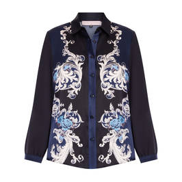 Piero Moretti Printed Silk Shirt Navy - Plus Size Collection