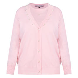 Piero Moretti Merino Pearl Embellished Cardigan Twinset Pale Pink - Plus Size Collection