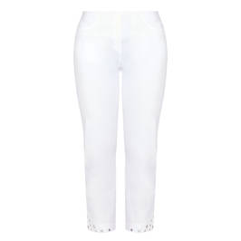 BEIGE PULL ON TROUSER WITH EYELETS WHITE  - Plus Size Collection