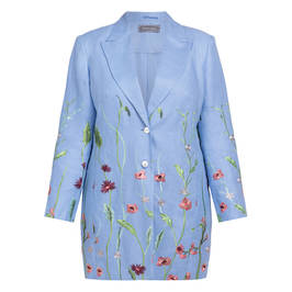 Rofa Floral Linen Long Jacket Blue - Plus Size Collection