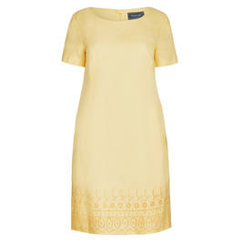 BEIGE LABEL LINEN DRESS WITH BRODERIE ANGLAIS BORDER YELLOW - Plus Size Collection