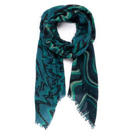 Salto Abstract Swirl Print Merino Wool Scarf Green - Plus Size Collection