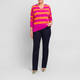 Sandra Portelli V-neck Cashmere Knitted Tunic Fuchsia And Orange Stripe