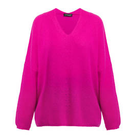 Sandra Portelli V-Neck Ribbed Cashmere Knitted Tunic Fuchsia - Plus Size Collection