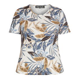 BEIGE STRETCH JERSEY T-SHIRT LEAF PRINT - Plus Size Collection