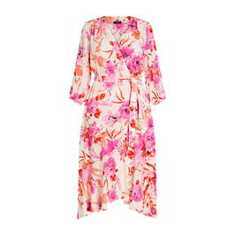 TIA ROSE PRINT WRAPOVER TEA DRESS PINK  - Plus Size Collection