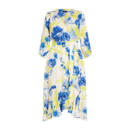 TIA ROSE PRINT WRAPOVER TEA DRESS BLUE  - Plus Size Collection