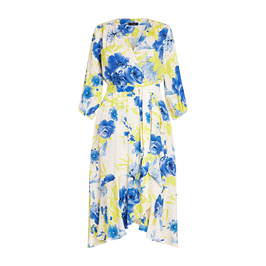 TIA ROSE PRINT WRAPOVER TEA DRESS BLUE  - Plus Size Collection