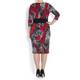 TIA crimson and graphite print DRESS with waist detailing