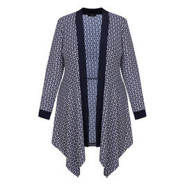 Tia Chain Print Long Jacket Navy  - Plus Size Collection