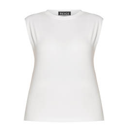 BEIGE STRETCH JERSEY CAP SLEEVE TOP WHITE  - Plus Size Collection