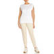 BEIGE STRETCH JERSEY CAP SLEEVE TOP WHITE 