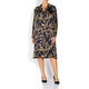 BEIGE PLUS EQUESTRIAN PRINT SATIN SHIRT DRESS BLACK AND GOLD 