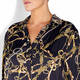 BEIGE PLUS EQUESTRIAN PRINT SATIN SHIRT DRESS BLACK AND GOLD 