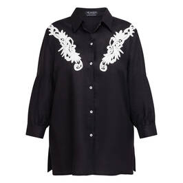 Verpass Linen Shirt with Yoke Embroidery Black - Plus Size Collection