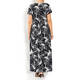 YOEK BLACK AND WHITE PALM PRINT JERSEY MAXI DRESS