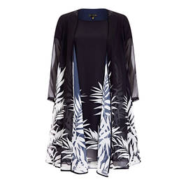 YOEK FERN PRINT DRESS AND DUSTER JACKET NAVY - Plus Size Collection