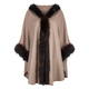 YOEK FUR TRIM PURE CASHMERE HOODED CAPE