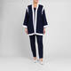 Yoek Jersey Cardigan Navy White Tipping