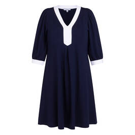 Yoek Jersey Dress Navy White Tipping - Plus Size Collection