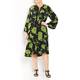 YOEK FLORAL PRINT SHIRT DRESS BLACK AND GREEN