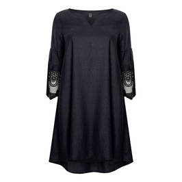 YOEK LINEN DRESS WITH LACE CUFFS BLACK - Plus Size Collection