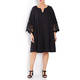 YOEK LINEN DRESS WITH LACE CUFFS BLACK