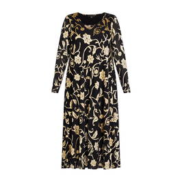 Yoek Black Midi Dress Gold Flowers  - Plus Size Collection