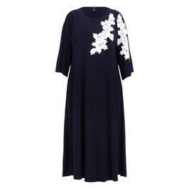 Yoek Jersey Dress with Lace Appliqué Navy - Plus Size Collection