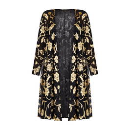 Yoek Black Duster Gold Flowers  - Plus Size Collection