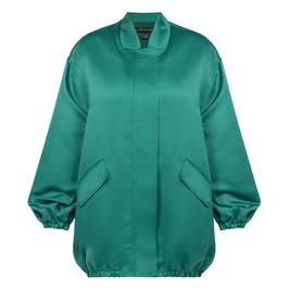 Yoek Green Satin Long Bomber Jacket - Plus Size Collection