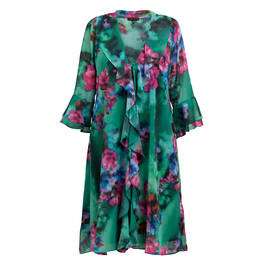 Yoek Georgette Long Jacket Print Green  - Plus Size Collection