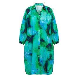Yoek Watermark Cotton Long Shirt Dress Aqua - Plus Size Collection