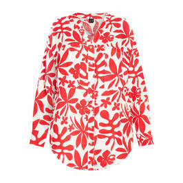 Yoek 100% Linen Shirt Floral Red and White - Plus Size Collection