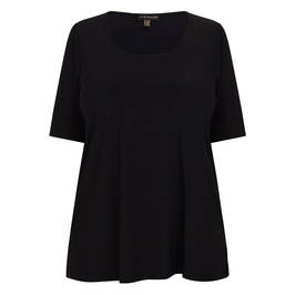 Yoek Cap Sleeve Satin Jersey Top Black  - Plus Size Collection
