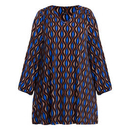 Yoek Moroccan Print Tunic Cobalt and Brown - Plus Size Collection