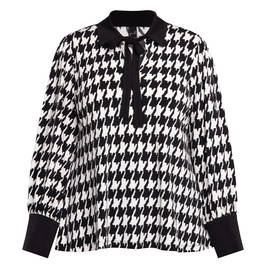 Yoek Houndstooth Tie Neck Tunic Black and White  - Plus Size Collection