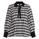 Yoek Houndstooth Tie Neck Tunic Black and White 